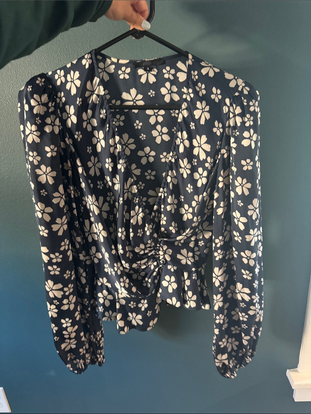 Women’s Navy Floral V neck Blouse